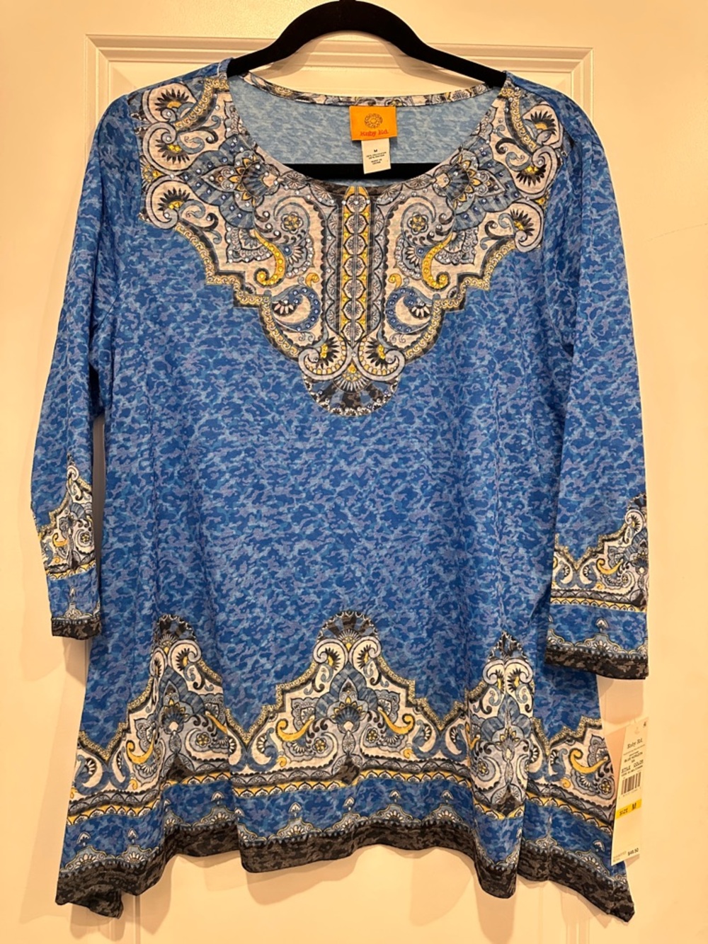 Ruby Rd. Blue Paisley-Print Tunic with Yellow & White Accents
